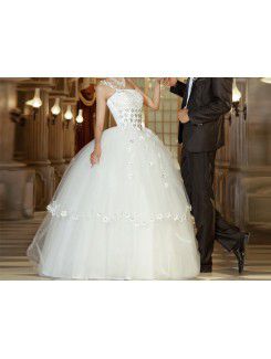 Organza One Shoulder Floor Length Ball Gown Wedding Dress with Sequins