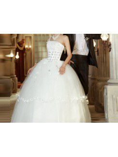 Organza One Shoulder Floor Length Ball Gown Wedding Dress with Sequins