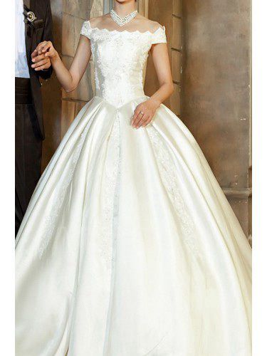 Satin hors-la-épaule étage longueur robe de bal de mariage robe de perles