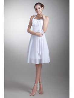 Chiffon Halter Knee Length A-line Sash Short Wedding Dress