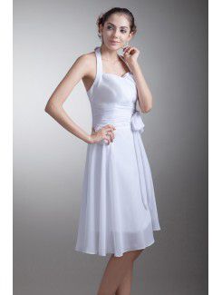 Chiffon Halter Knee Length A-line Sash Short Wedding Dress