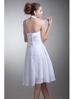 Chiffon Halter Knee Length A-line Sash Short Wedding Dress