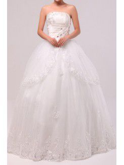 Satin Strapless Floor Length Ball Gown Wedding Dress with Crystal