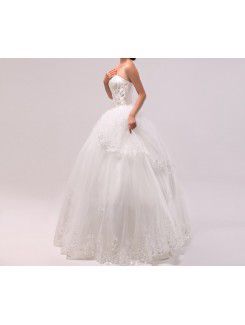 Satin Strapless Floor Length Ball Gown Wedding Dress with Crystal