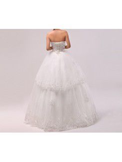 Satin Strapless Floor Length Ball Gown Wedding Dress with Crystal