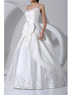 Satin Spaghetti Floor Length Ball Gown Wedding Dress with Sequins