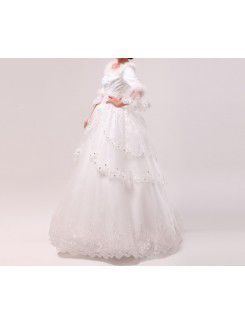 Lace Off-the-Shoulder Floor Length Ball Gown Wedding Dress with Sequins