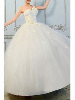 Organza One Shoulder Floor Length Ball Gown Wedding Dress with Sequins