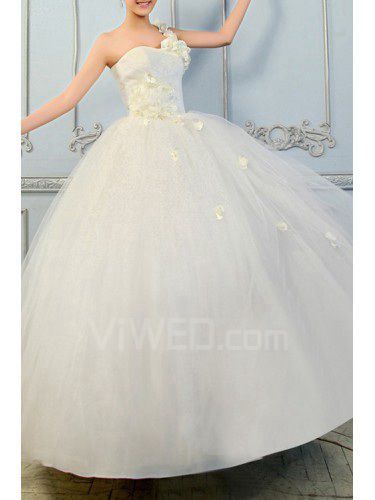 Organza una spalla pavimento lunghezza palla abito da sposa abito con paillettes