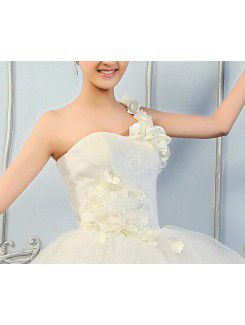 Organza One Shoulder Floor Length Ball Gown Wedding Dress with Sequins