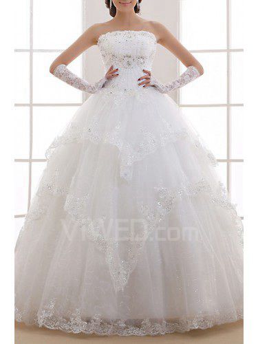 Organza strapless chão comprimento bola vestido de casamento vestido com lantejoulas