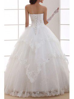 Organza Strapless Floor Length Ball Gown Wedding Dress with Sequins