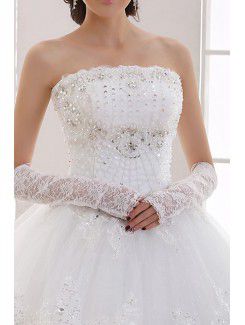 Organza Strapless Floor Length Ball Gown Wedding Dress with Sequins