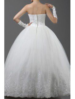 Organza Strapless Floor Length Ball Gown Wedding Dress with Handmade Flowers