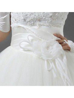 Organza Strapless Floor Length Ball Gown Wedding Dress with Handmade Flowers