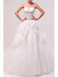 Organza comprimento pavimento querida bola vestido de casamento vestido com cristal