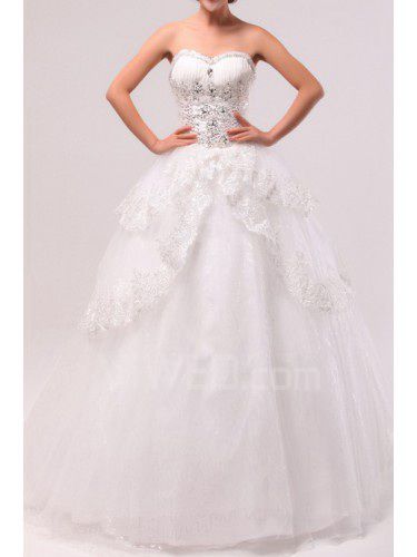 Organza comprimento pavimento querida bola vestido de casamento vestido com cristal