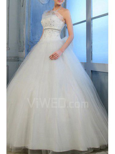 Organza Strapless Floor Length Ball Gown Wedding Dress with Sequins