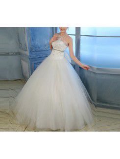 Organza Strapless Floor Length Ball Gown Wedding Dress with Sequins