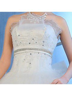 Organza Strapless Floor Length Ball Gown Wedding Dress with Sequins