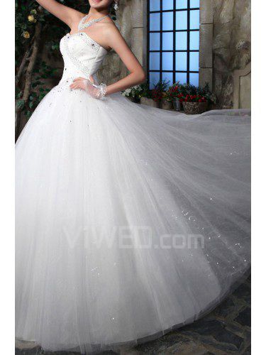 Organza Scoop Floor Length Ball Gown Wedding Dress with Sequins