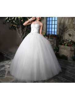 Organza Scoop Floor Length Ball Gown Wedding Dress with Sequins