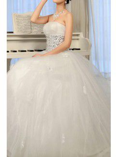 Tulle Strapless Floor Length Ball Gown Wedding Dress with Sequins