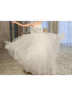 Tulle Strapless Floor Length Ball Gown Wedding Dress with Sequins