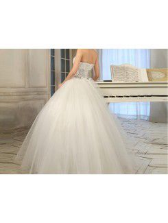 Tulle Strapless Floor Length Ball Gown Wedding Dress with Sequins