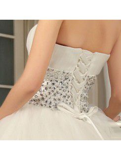 Tulle Strapless Floor Length Ball Gown Wedding Dress with Sequins