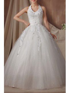 Organza Halter Floor Length Ball Gown Wedding Dress with Sequins