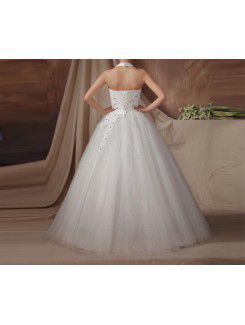 Organza Halter Floor Length Ball Gown Wedding Dress with Sequins