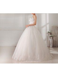 Organza Strapless Floor Length Ball Gown Wedding Dress with Sequins