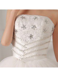 Organza Strapless Floor Length Ball Gown Wedding Dress with Sequins