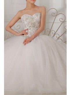 Organza Sweetheart Floor Length Ball Gown Wedding Dress with Handmade Flowers