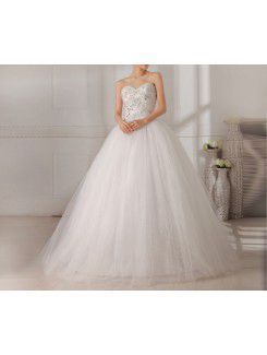 Organza Sweetheart Floor Length Ball Gown Wedding Dress with Handmade Flowers