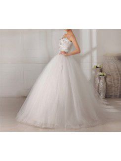 Organza Sweetheart Floor Length Ball Gown Wedding Dress with Handmade Flowers