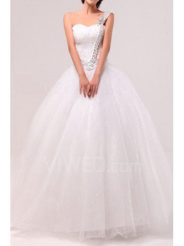 Organza One Shoulder Floor Length Ball Gown Wedding Dress with Crystal