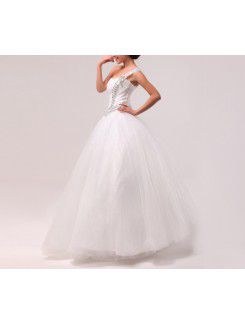 Organza One Shoulder Floor Length Ball Gown Wedding Dress with Crystal