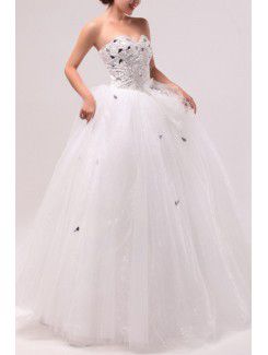 Organza comprimento pavimento querida bola vestido de casamento vestido com cristal