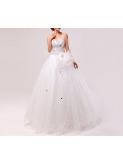 Organza Sweetheart Floor Length Ball Gown Wedding Dress with Crystal