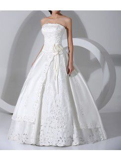 Satin Strapless Floor Length Ball Gown Wedding Dress with Pearls