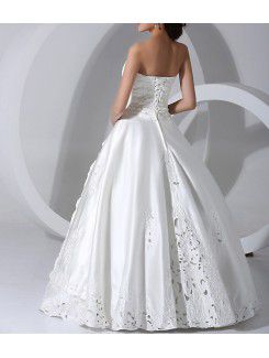 Satin Strapless Floor Length Ball Gown Wedding Dress with Pearls