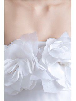 Organza and Satin Strapless Floor Length A-line Hand-made Flowers Wedding Dress