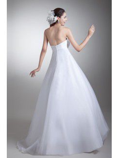 Organza and Satin Strapless Floor Length A-line Hand-made Flowers Wedding Dress