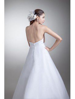 Organza and Satin Strapless Floor Length A-line Hand-made Flowers Wedding Dress