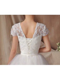 Organza Jewel Floor Length Ball Gown Wedding Dress with Handmade Flowers