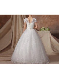 Organza Jewel Floor Length Ball Gown Wedding Dress with Handmade Flowers