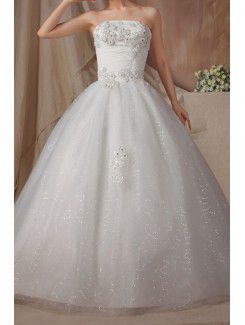 Organza stroppeløs gulv lengde ball kjole brudekjole med perler