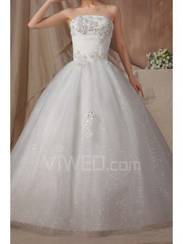 Organza strapless vloer lengte baljurk trouwjurk met parels